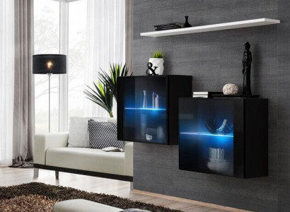 Black wall cabinet Complete Wall unit Wall Shelf Modern Designer wooden furniture